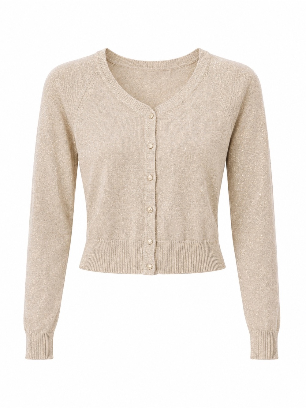 DEREK HEART CREAM BUTTON DOWN LONG SLEEVE CARDIGAN WITH GOLD SPARKLES